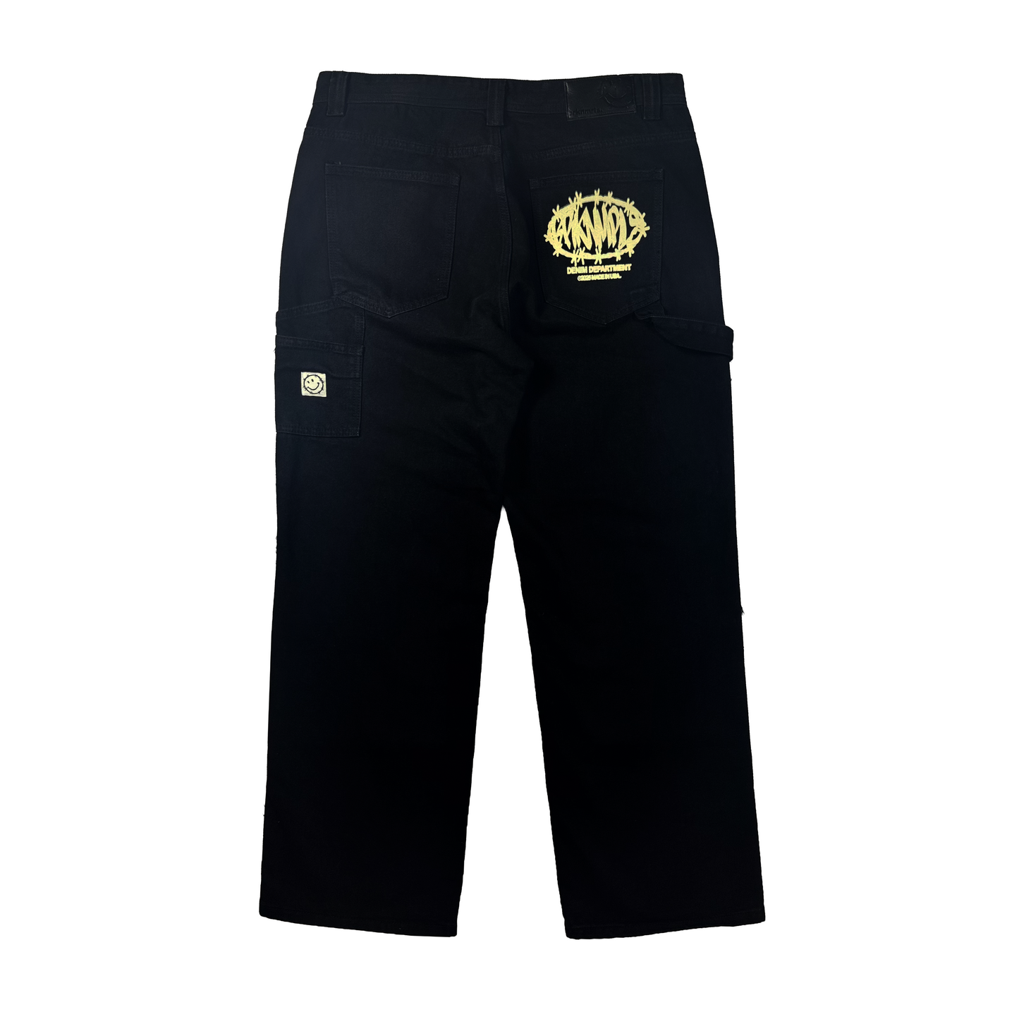 black "kneeless" carpenter jeans