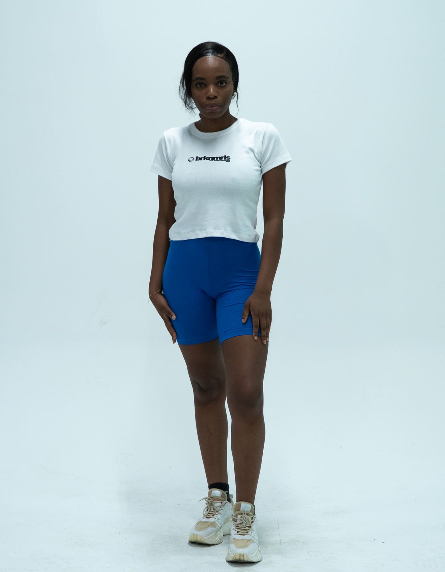white "logo" baby tee