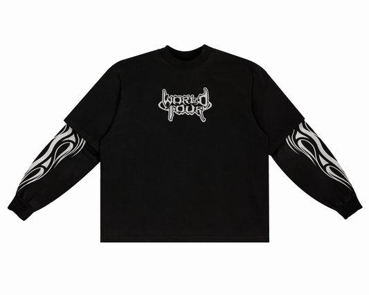 black "world tour" double layer longsleeve