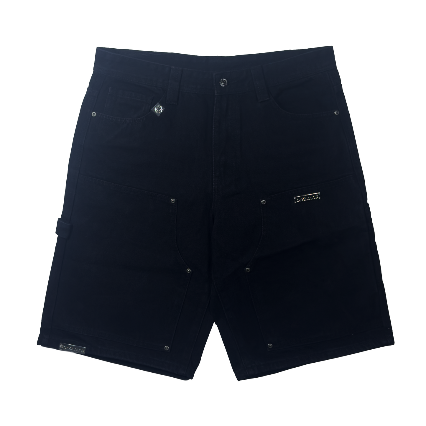 black "double knee" carpenter shorts
