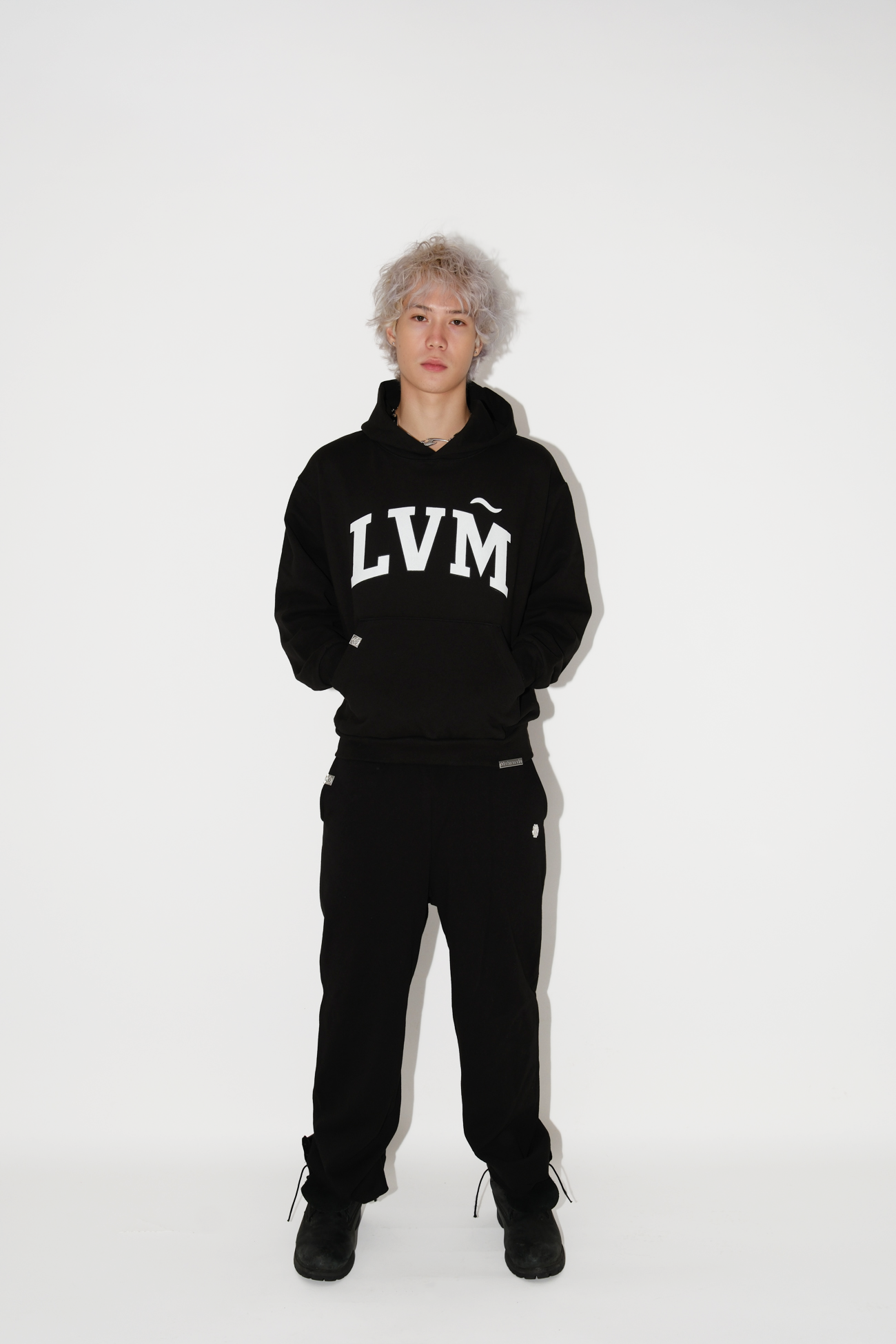 black "lvm" hoodie