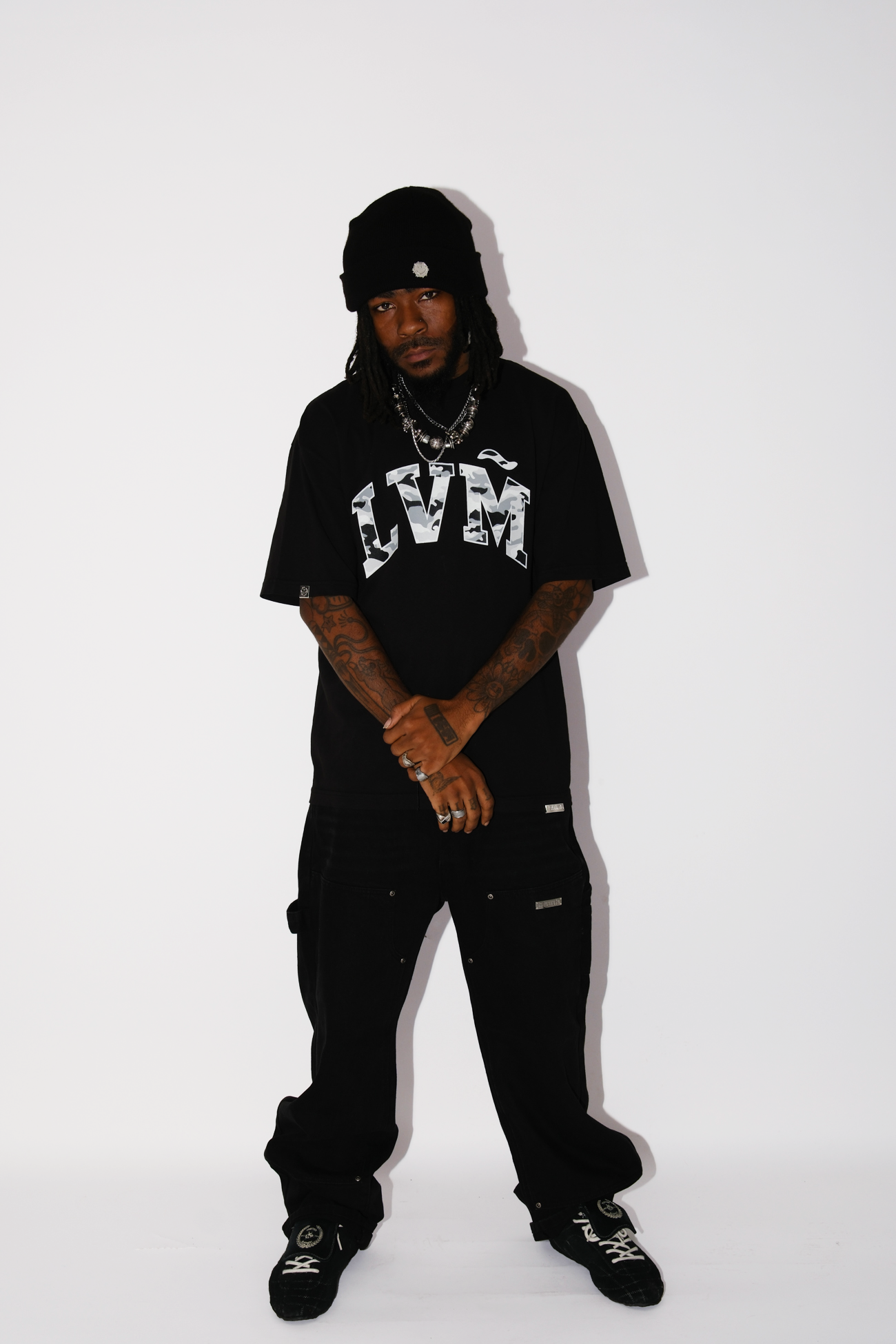 black "double knee" carpenter jeans