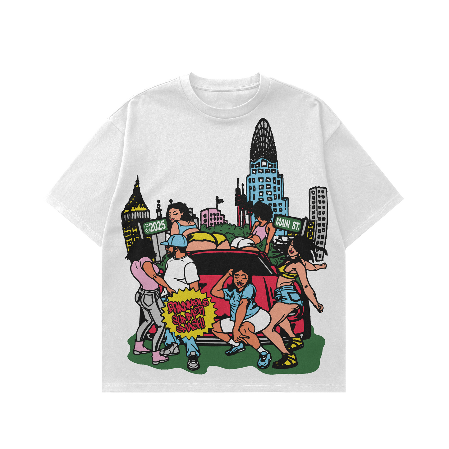 white "summer smash" tee
