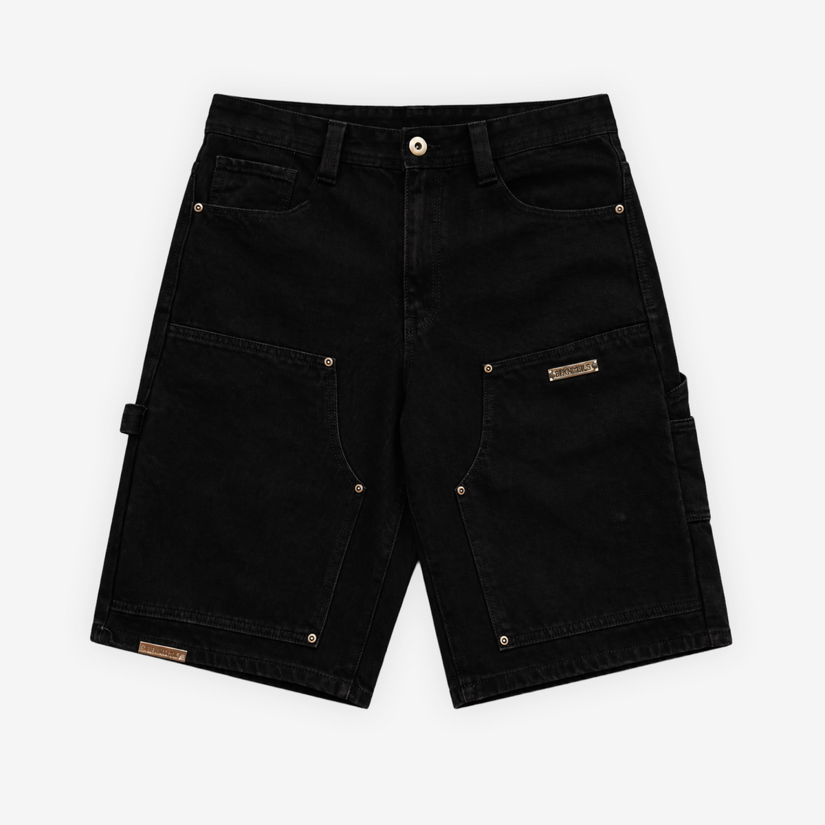 black "double knee" carpenter shorts