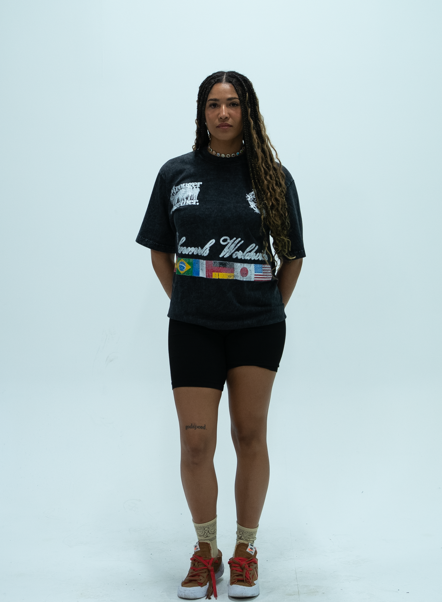black "worldwide" tee