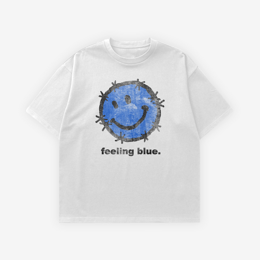 white feeling blue tee